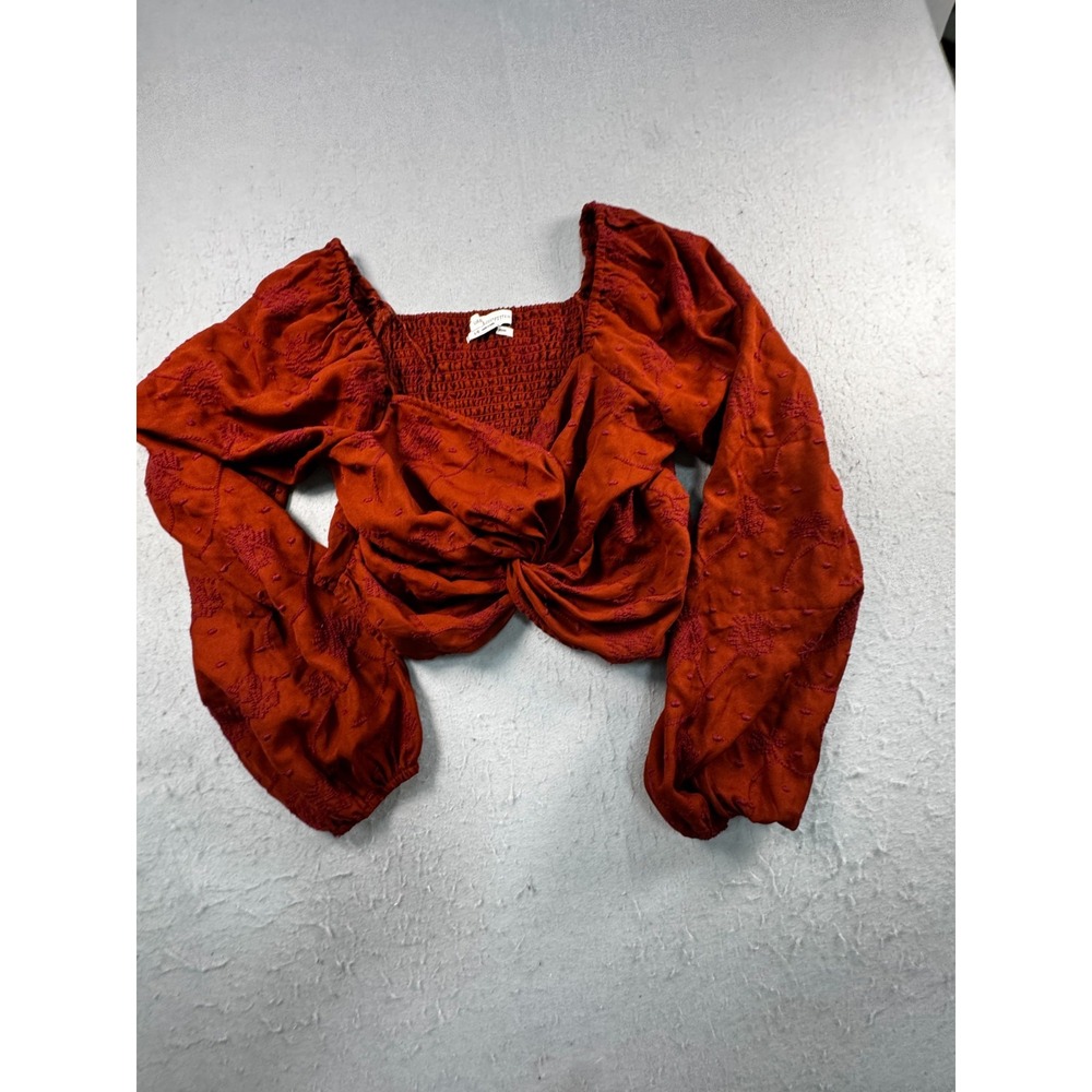 Urban Outfitters Orange Embroidered Twist Front Smocked Back Crop Top L